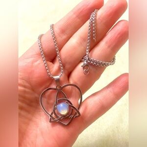 Silver Celtic Knot & Heart Pendant Necklace